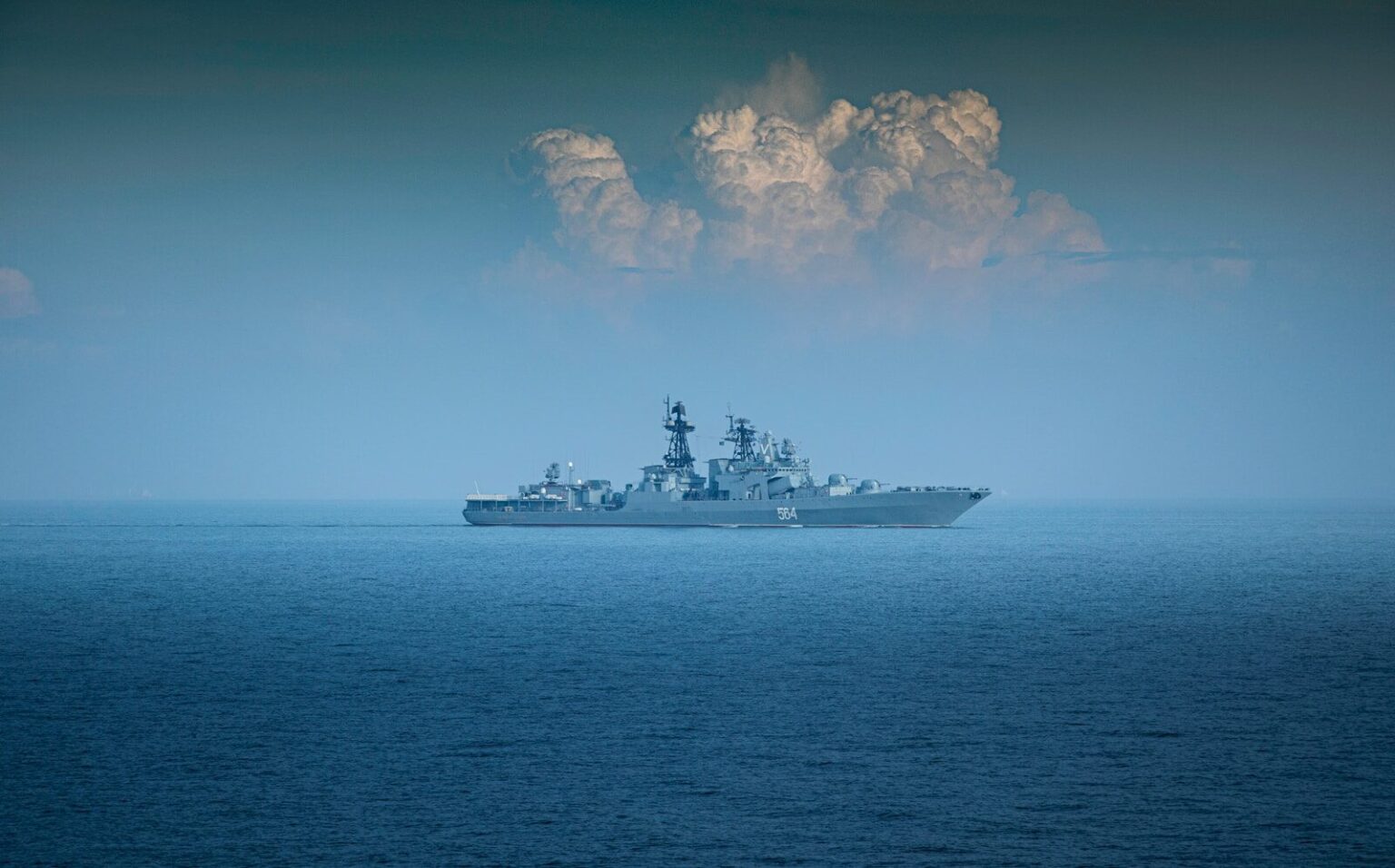 A large ship in the middle of the ocean