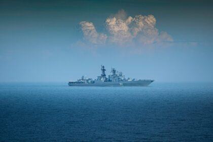 A large ship in the middle of the ocean