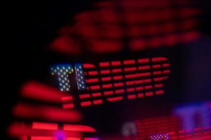 Red and blue abstract bokeh lights forming the word trump