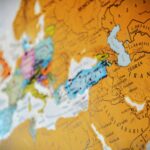 Close-up view of a vintage world map